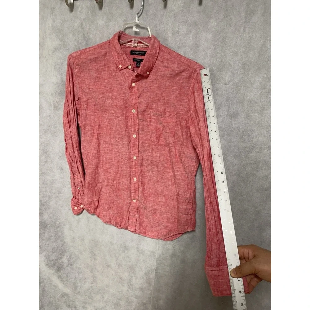 Banana Republic Shirt Men's M Red‎ Linen Camden Button Up Casual Academia Hybrid